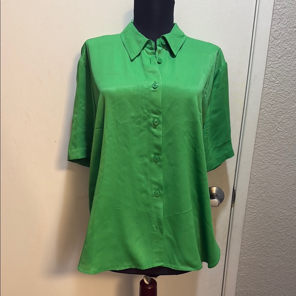Zara Green Boxy Button Down Shirt